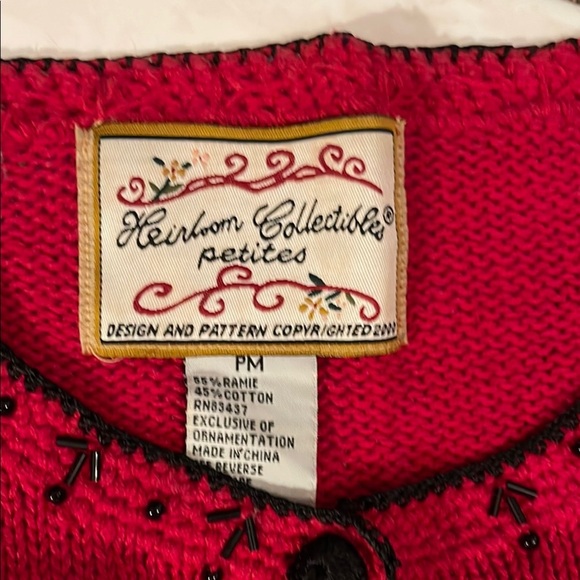 Vintage Heirloom Collectibles Red Cardigan with Black Accents Size PM - Picture 2 of 8